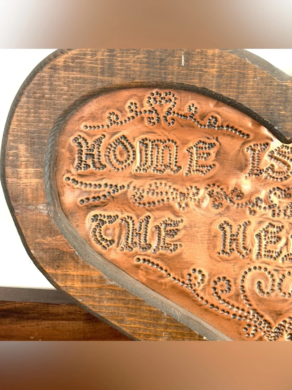 Vintage Copper Heart Wall Art “Home Is Where the Heart Is” Rustic Wood Decor